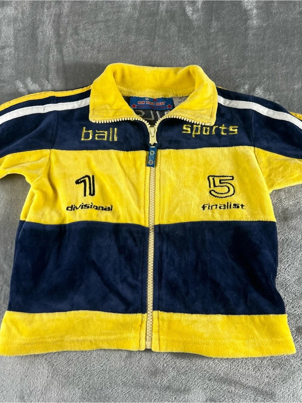 Vintage New York Baby Athletic Y2K Velour Tracksuit Yellow Blue Sz 24 Months